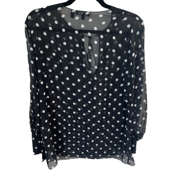 THEORY Petite Polka Dot Black & Cream Sheer Tie Blouse - Picture 8 of 11